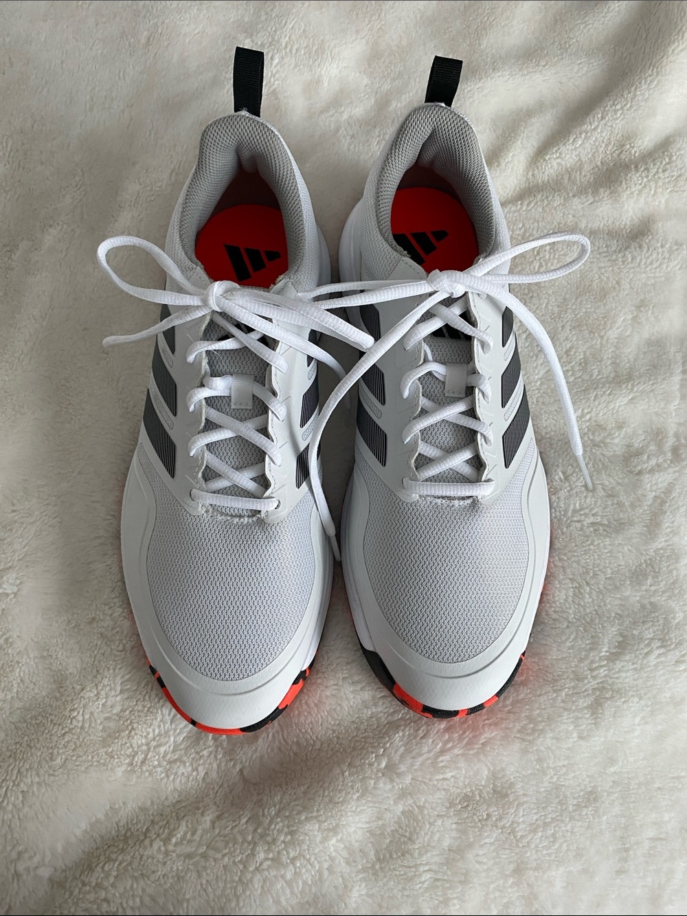 adidas White and Gray Running Shoes with Red Accents